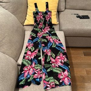 Sexy Forever 21 Pant Dress! Black With Pretty Pink Flowers & Blue Leaves! 🌺🖤💙